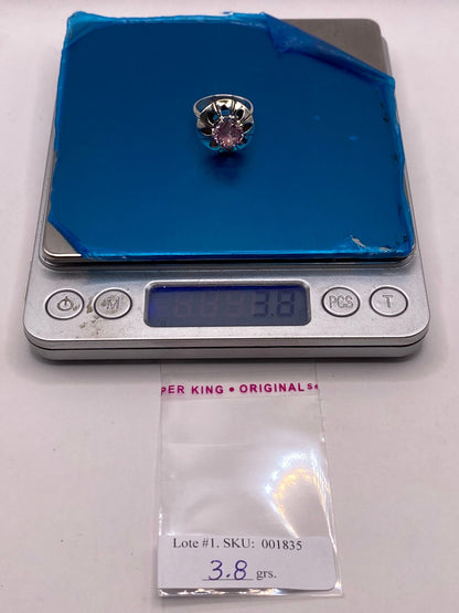 Anillo de Plata 925 con Zirconia Rosa Facetada, Diseño Floral Hecho, peso en gramos (báscula)