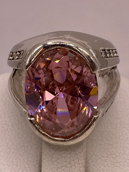 Anillo de Plata 925 con Zirconia Rosa Ovalada, sello de autenticidad Plata Ley .925