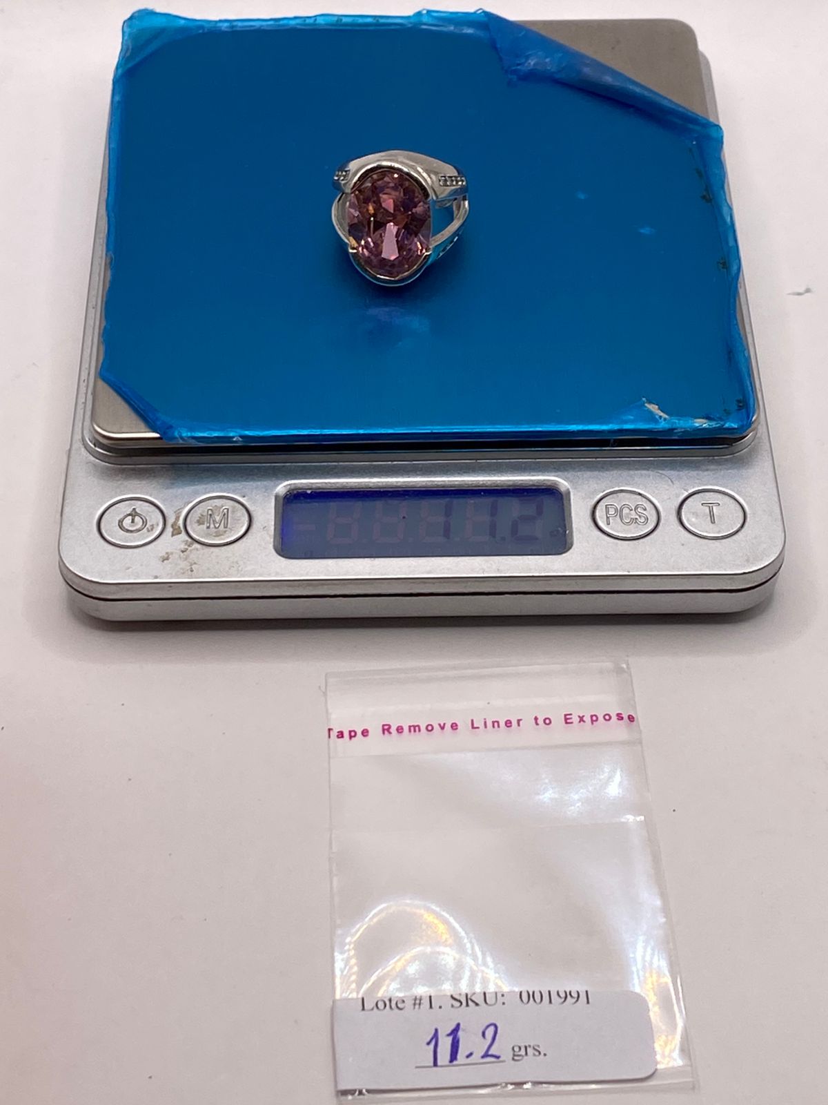 Anillo de Plata 925 con Zirconia Rosa Ovalada, peso en gramos (báscula)