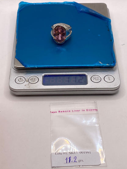 Anillo de Plata 925 con Zirconia Rosa Ovalada, peso en gramos (báscula)
