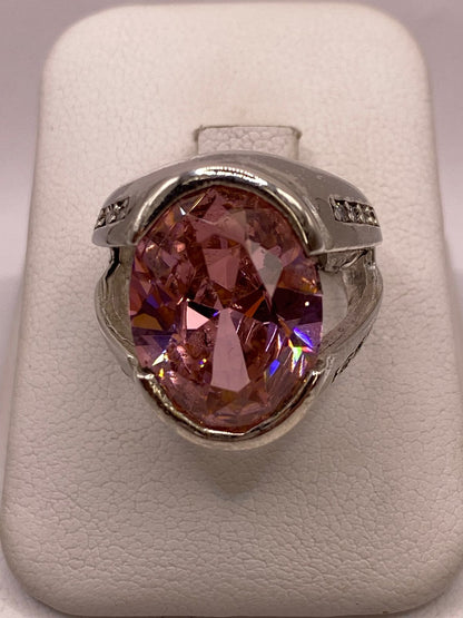 Anillo de Plata 925 con Zirconia Rosa Ovalada, vista lateral