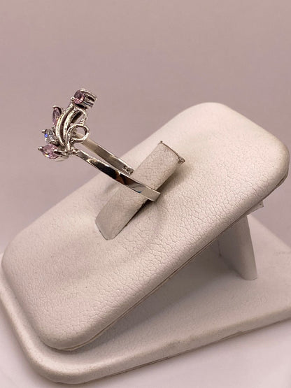 Anillo de Plata 925 con Zirconias Rosas y Blancas, Diseño Floral Abstracto, vista de detalle