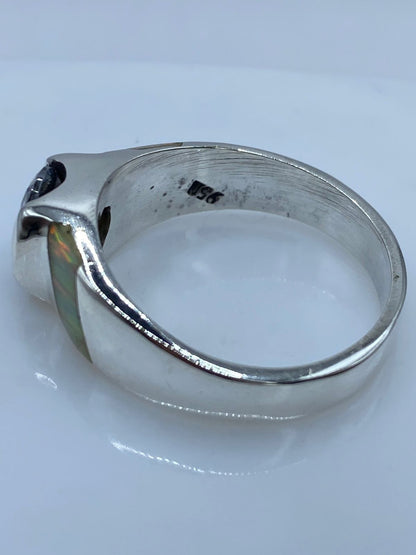 Anillo de Plata .950 con Ópalo de Fuego y Zirconia Blanca, sello de autenticidad Plata Ley .925