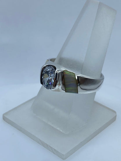 Anillo de Plata .950 con Ópalo de Fuego y Zirconia Blanca, vista frontal