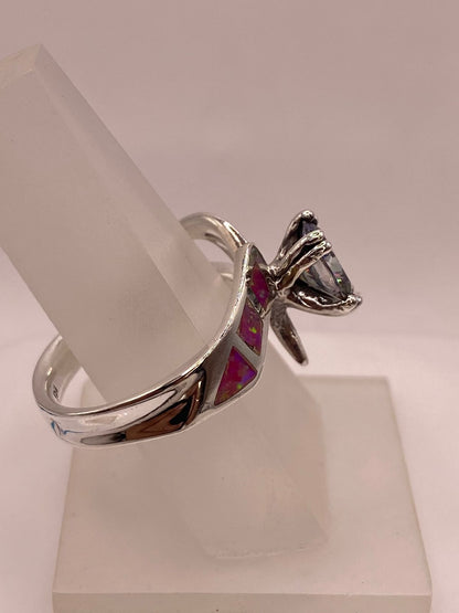 Anillo de Plata .950 con Ópalo de Fuego y Zirconia Multicolor Diseño Elegante, vista superior
