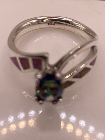 Anillo de Plata .950 con Ópalo de Fuego y Zirconia Multicolor Diseño Elegante, sello de autenticidad Plata Ley .925