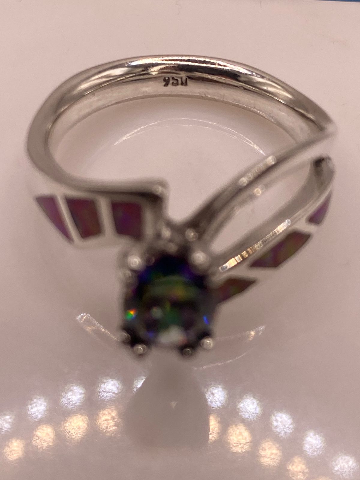 Anillo de Plata .950 con Ópalo de Fuego y Zirconia Multicolor Diseño Elegante, sello de autenticidad Plata Ley .925
