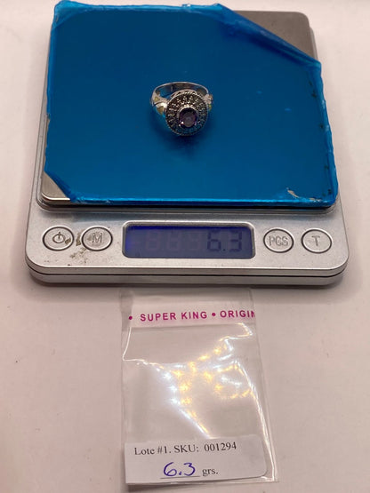 Anillo de Plata .950 con Zirconia Violeta y Ópalo de Fuego Diseño Real, peso en gramos (báscula)
