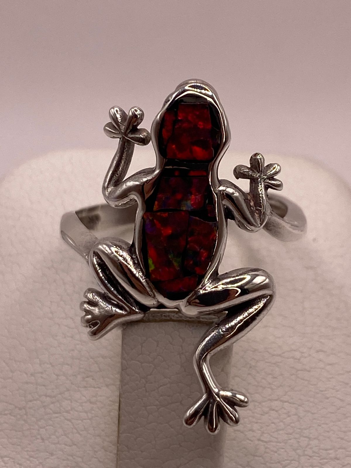 Anillo de Rana en Plata Ley .950 con Ópalo de Fuego, vista superior