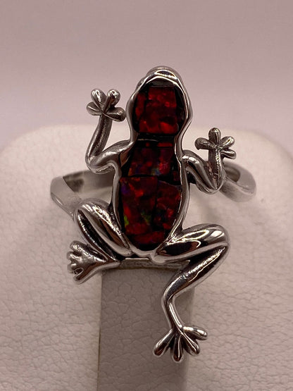 Anillo de Rana en Plata Ley .950 con Ópalo de Fuego, vista superior