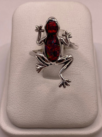 Anillo de Rana en Plata Ley .950 con Ópalo de Fuego, vista lateral