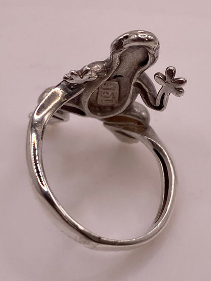 Anillo de Rana en Plata Ley .950 con Ópalo de Fuego, sello de autenticidad Plata Ley .925