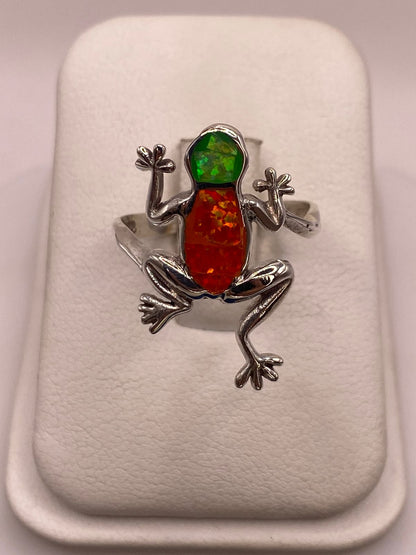 Anillo de Rana de Plata Ley 950 con Ópalo de Fuego, vista superior