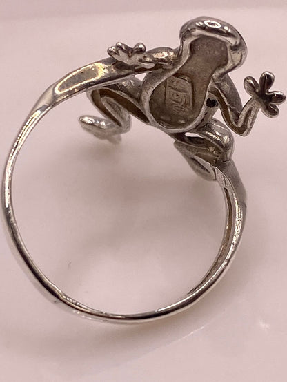 Anillo de Rana de Plata Ley 950 con Ópalo de Fuego, sello de autenticidad Plata Ley .925