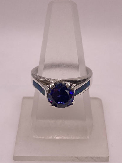 Anillo Solitario Ópalo Azul & Zirconia Tanzanita Plata 950 — ángulo diagonal
