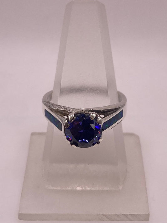 Anillo Solitario Ópalo Azul & Zirconia Tanzanita Plata 950 — ángulo diagonal