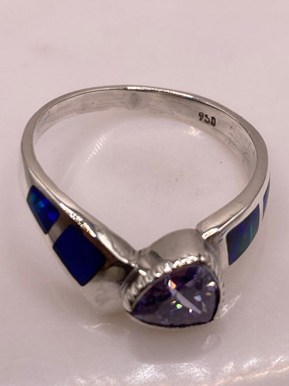 Anillo Solitario de Plata Ley 950 con Ópalo de Fuego y Zirconia, sello de autenticidad Plata Ley .925