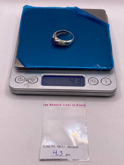 Anillo Solitario de Plata Ley 950 con Ópalo de Fuego y Zirconia, peso en gramos (báscula)