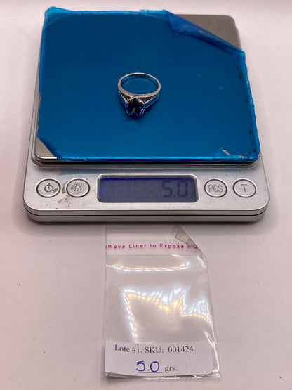 Anillo Solitario de Plata Ley 950 con Ópalo de Fuego y Zirconia Azul, peso en gramos (báscula)