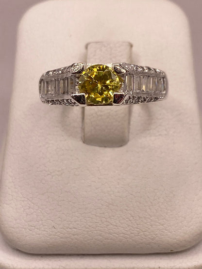 Anillo Solitario de Zirconia Amarilla Plata Ley 925, vista superior