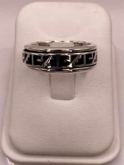 Anillo Spinner de Plata .925 con Greca Azteca, vista lateral