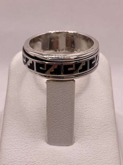 Anillo Spinner de Plata .925 con Greca Azteca, sello de autenticidad Plata Ley .925