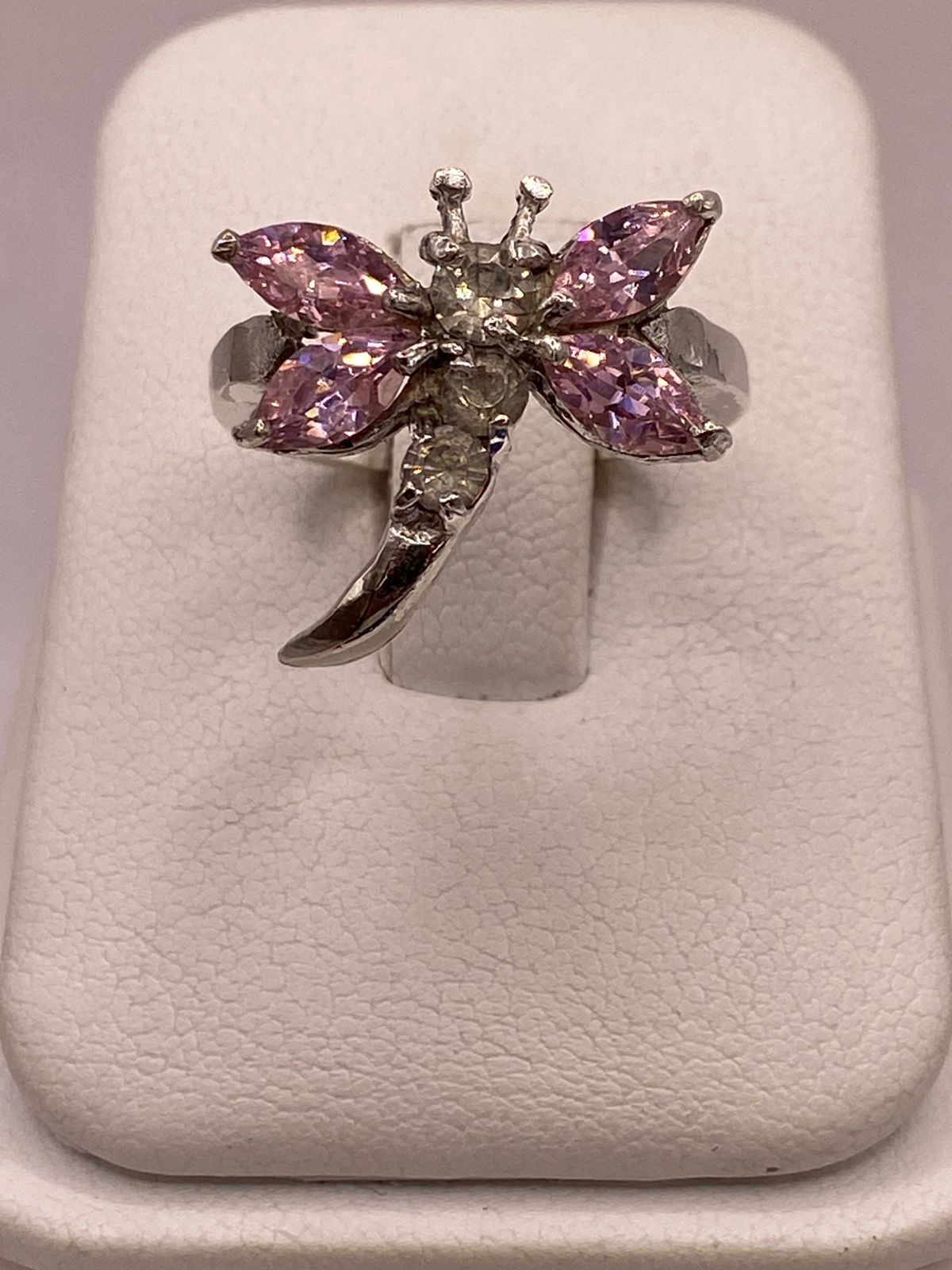 Anillo Tipo Libélula con Zirconia en Plata Ley 925, vista frontal