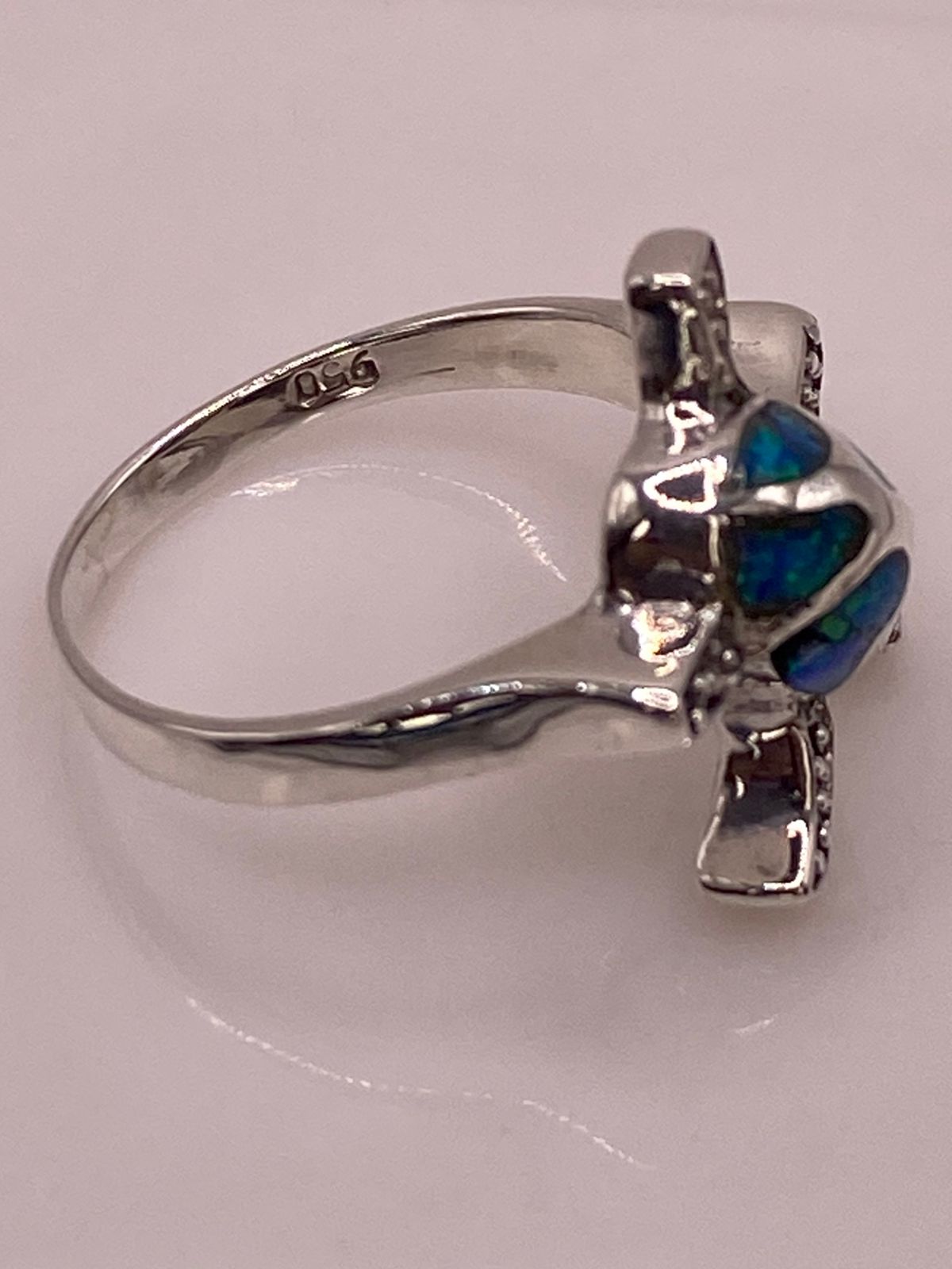 Anillo Tortuga Marina en Plata Ley 950 con Ópalo de Fuego, sello de autenticidad Plata Ley .925