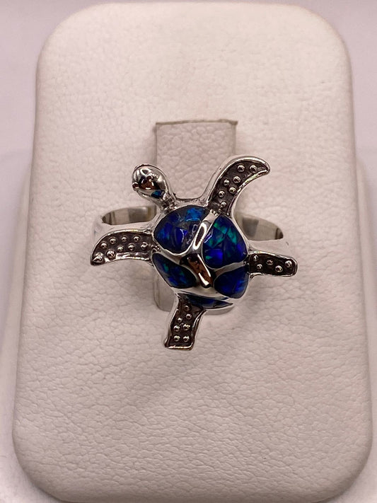 Anillo Tortuga Marina de Plata Ley 950 con Ópalo de Fuego — vista lateral