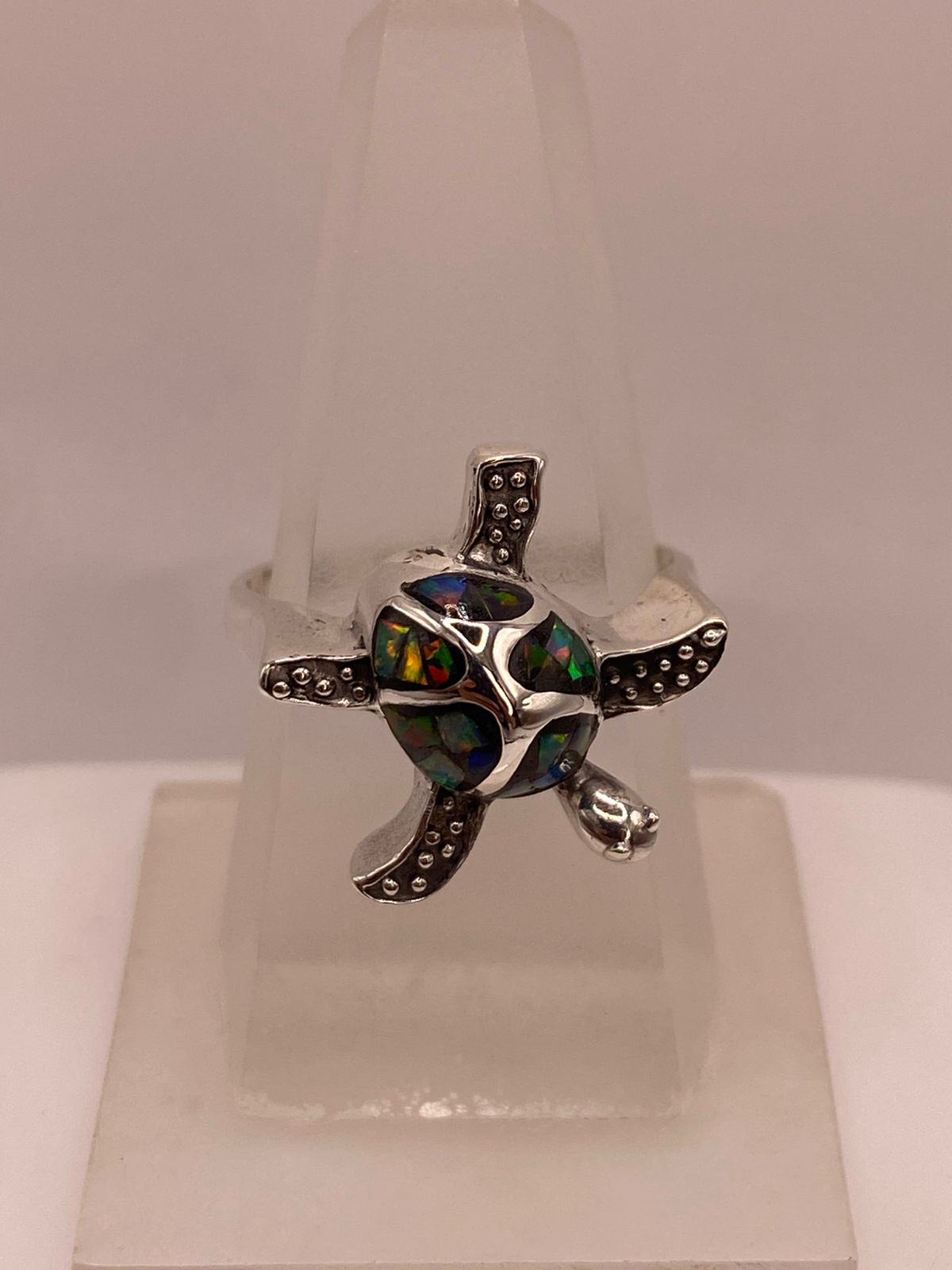 Anillo de Tortuga en Plata Ley 950 con Ópalo de Fuego, vista superior
