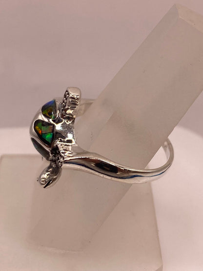 Anillo de Tortuga en Plata Ley 950 con Ópalo de Fuego, sello de autenticidad Plata Ley .925