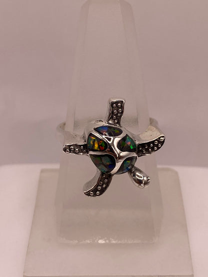 Anillo de Tortuga en Plata Ley 950 con Ópalo de Fuego, vista frontal
