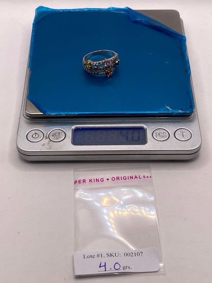Anillo Triple Banda Multicolor con Zirconias en Plata Ley 925, peso en gramos (báscula)