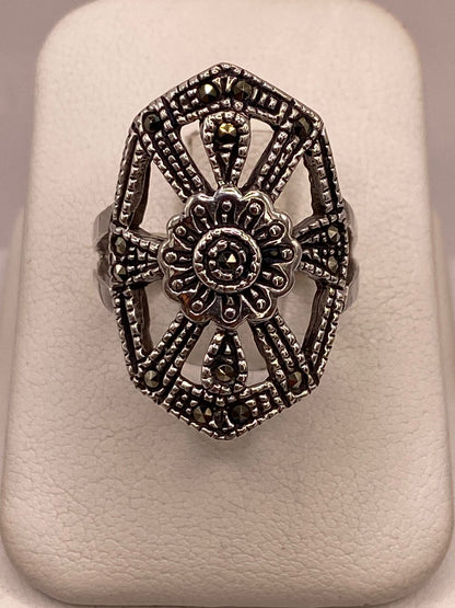 Anillo Vintage Art Deco con Marquesitas en Plata Ley 925, vista superior