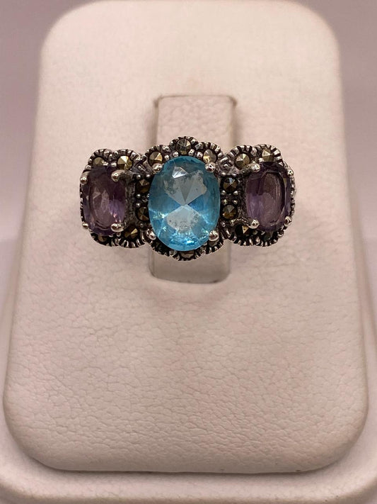 Anillo Vintage con Marquesitas y Zirconias Multicolor en Plata Ley 925, vista frontal