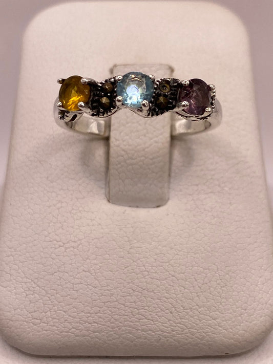 Anillo Vintage con Marquesitas y Zirconias Multicolor en Plata Ley 925, vista frontal