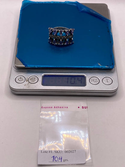 Anillo con Zirconia y Marquesitas en Plata Ley 925, peso en gramos (báscula)
