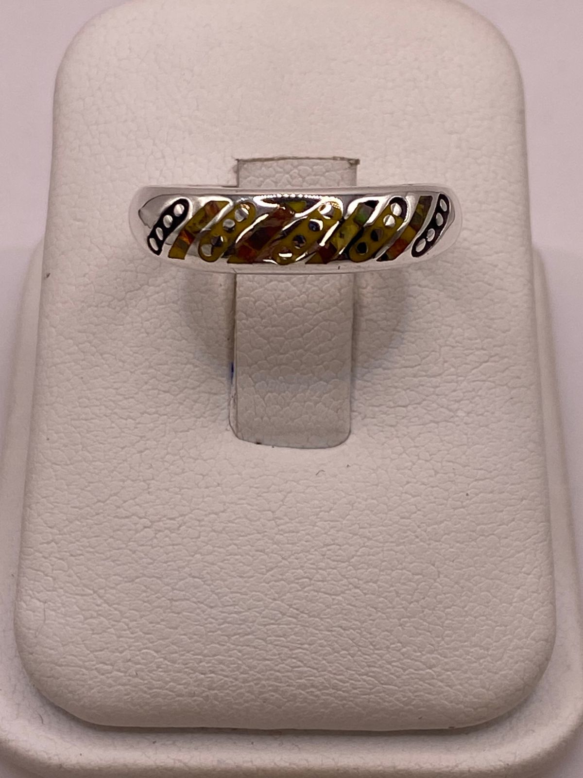 Argolla Ópalo de Fuego Multicolor Diagonal Plata 950, vista frontal