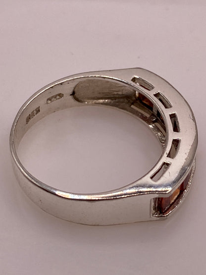 Anillo de Plata Banda con Circonias Naranja Ámbar — Canal Eternity