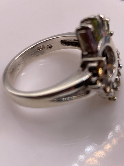 Anillo de Plata con Luna Creciente y Circonias Multicolor — Coctel