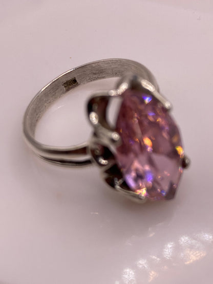 Anillo de Plata .925 Solitario Marquesa con Circonia Rosa