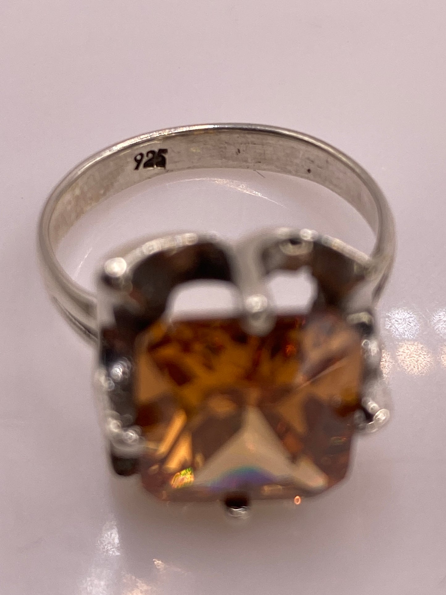 Anillo de Plata Solitario Circonia Ámbar — Coctel Elegante — foto 5