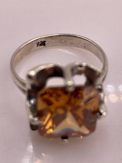 Anillo de Plata Solitario Circonia Ámbar — Coctel Elegante — foto 5