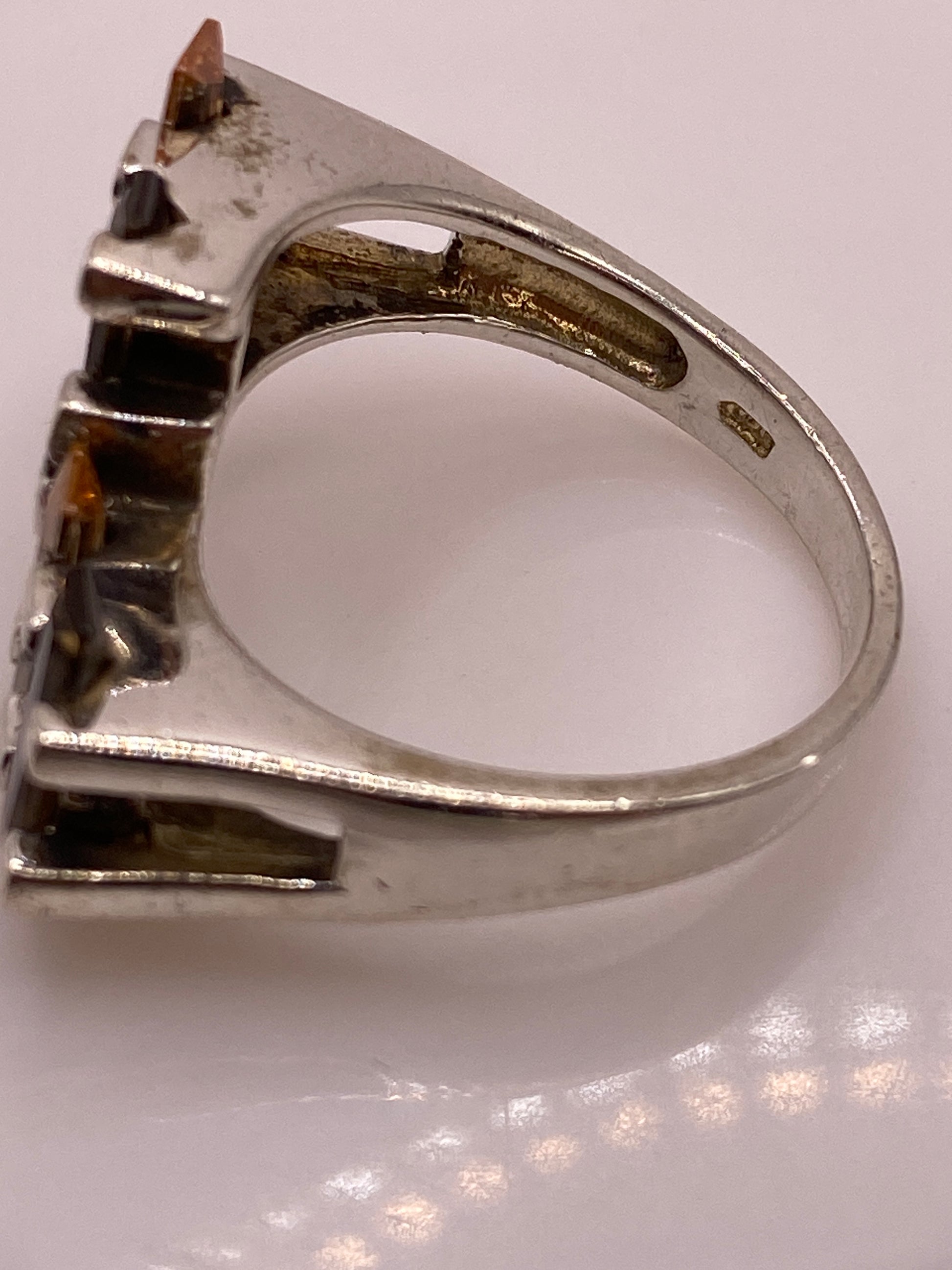 Anillo de Plata Arquitectónico con Circonias Ámbar — Coctel Vintage Taxco — foto 5
