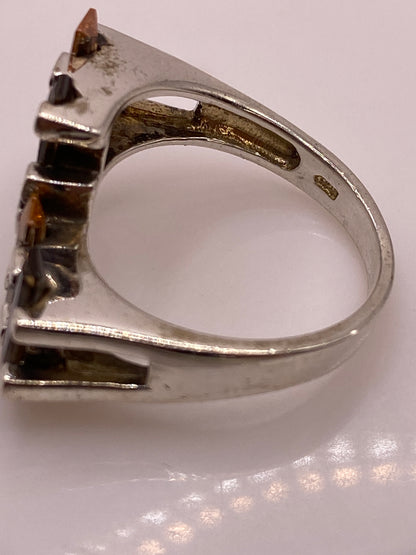 Anillo de Plata Arquitectónico con Circonias Ámbar — Coctel Vintage Taxco — foto 5