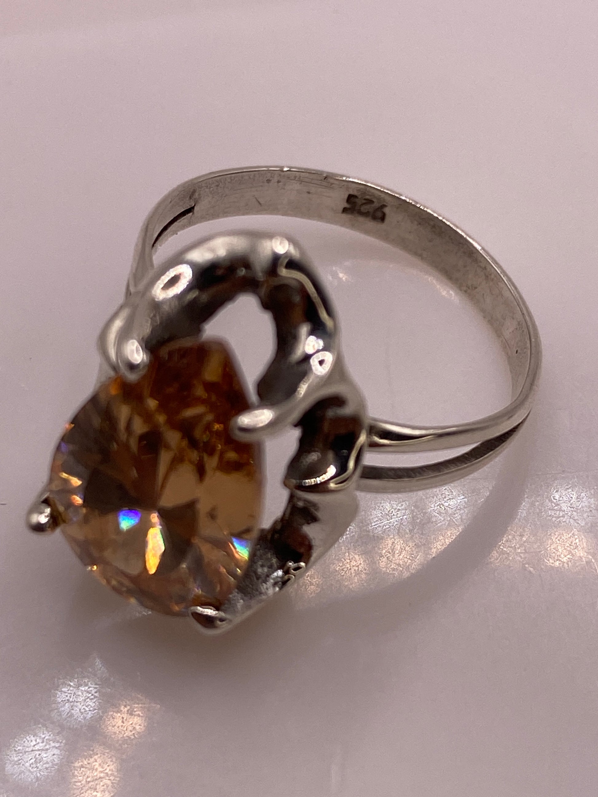 Anillo de Plata Solitario Pera con Circonia Ámbar Dorado — foto 5