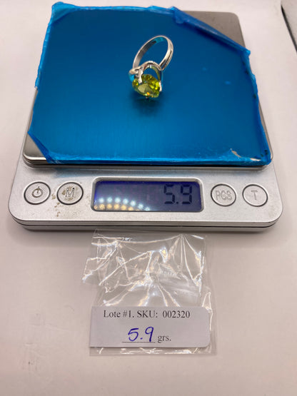 Anillo de Plata Solitario Circonia Verde Limón — Corazón — foto 6