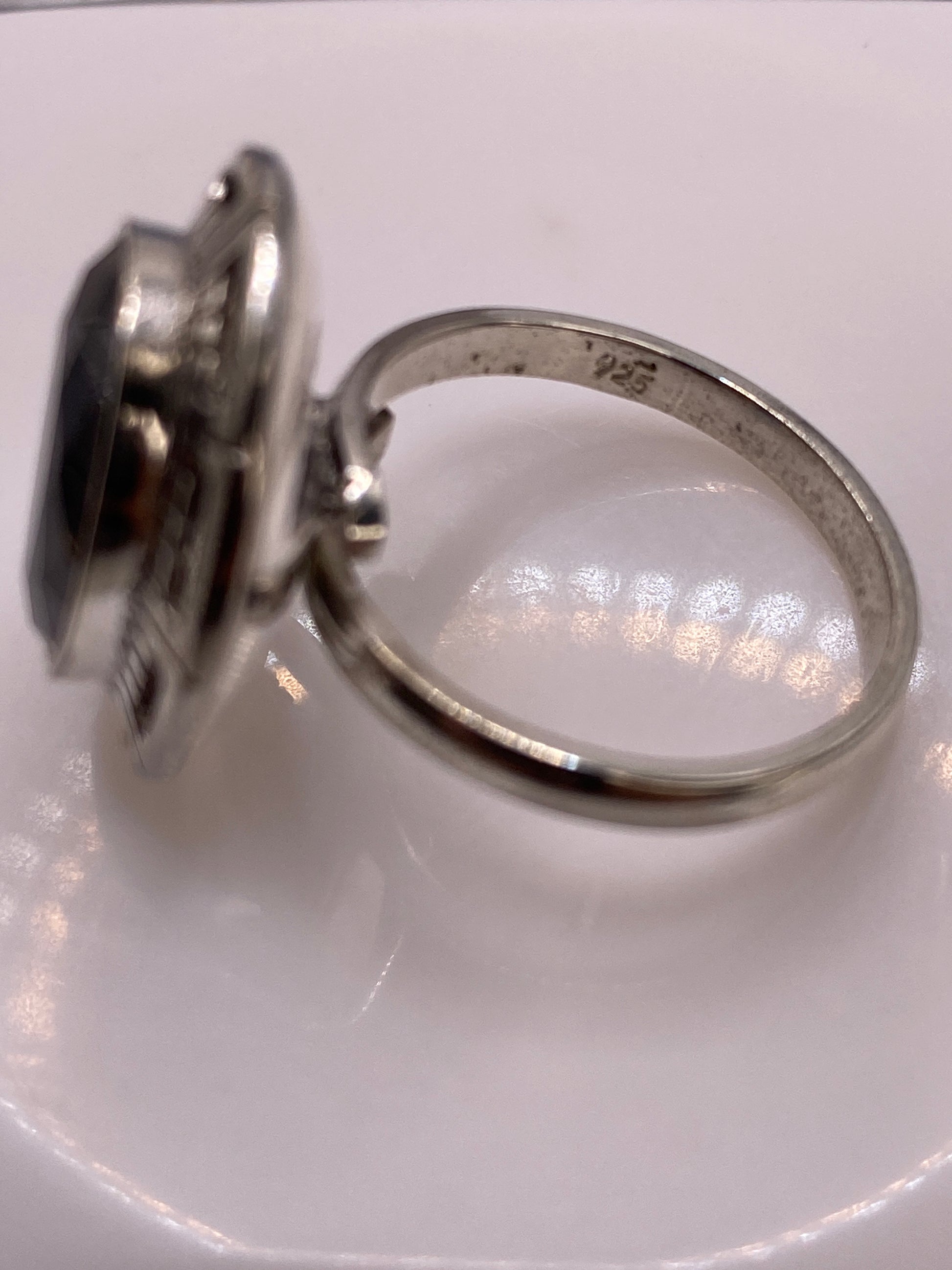 Anillo de Plata Oval Vintage con Circonia Negra — Ajustable — foto 5