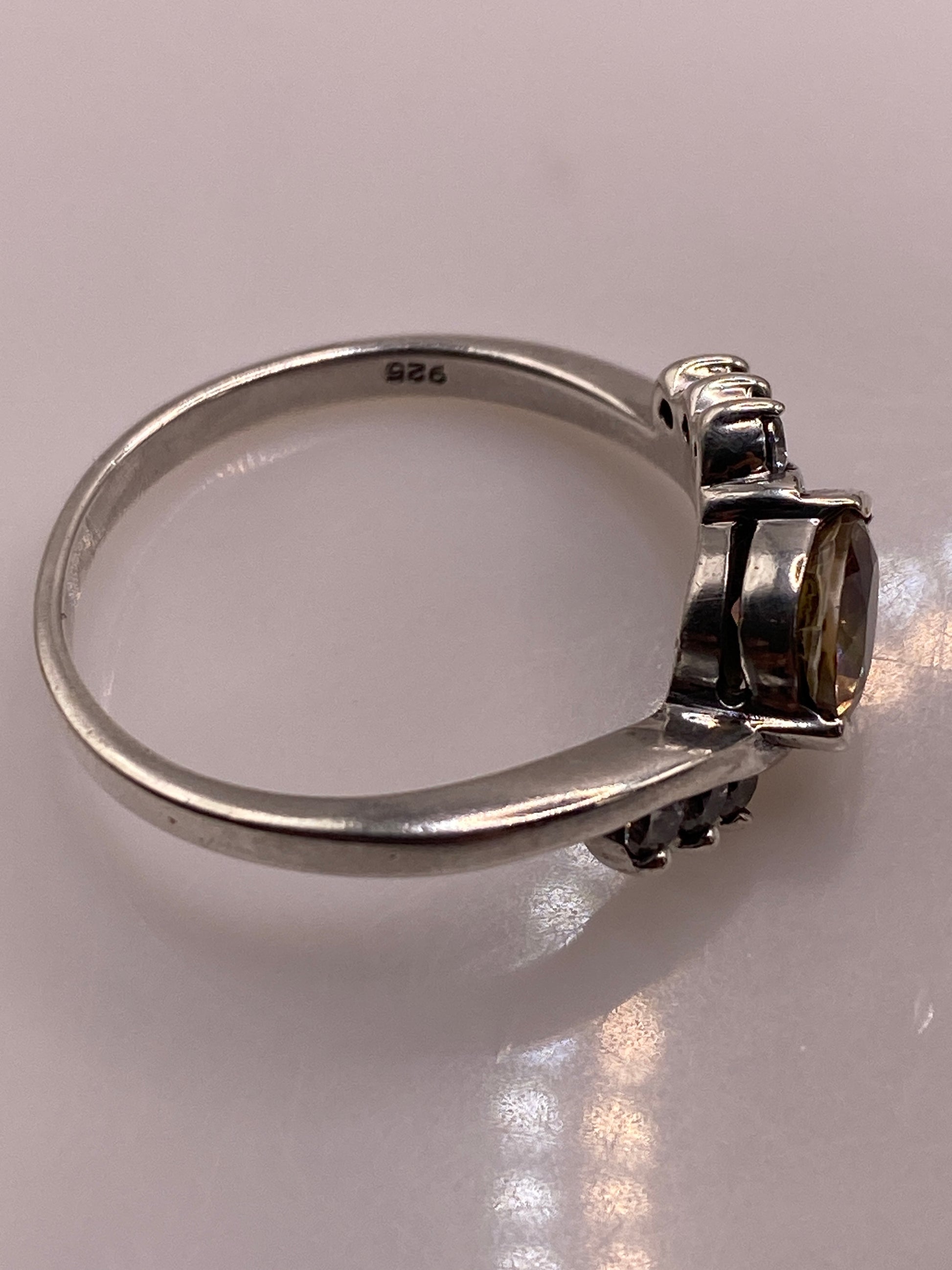 Anillo de Plata Solitario con Circonia Ámbar — Coctel Elegante — foto 5