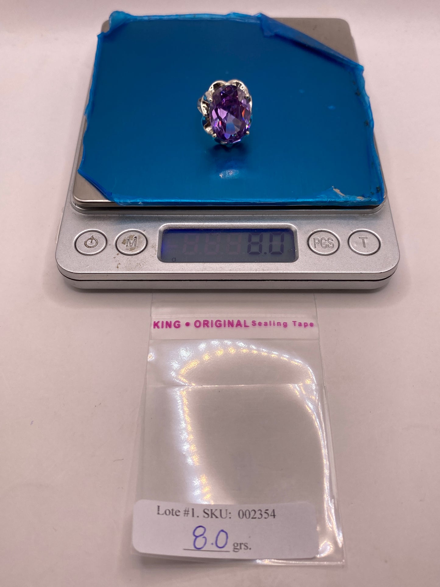 Anillo de Plata Solitario con Circonia Púrpura — Elegancia Coctel — foto 6